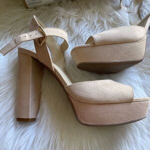 Jessica Simpson platform power nude microsuede heals. Size 9